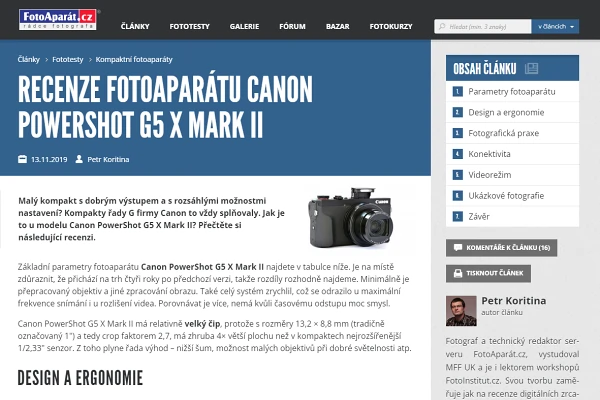Recenze kompaktn fotoapart Canon PowerShot G5 X Mark II (2019)