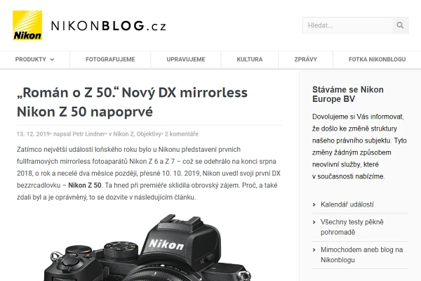 Recenze digitln fotoapart Nikon Z50 (2019)