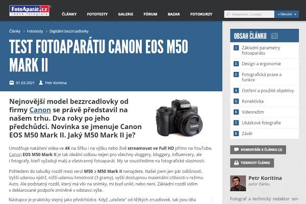 Recenze digitln fotoapart Canon EOS M50 Mark II (2021)