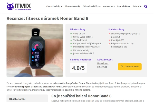 Recenze fitness nramek Honor Band 6 (2021)