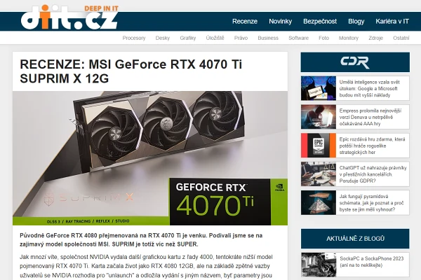 Recenze grafick karta MSI GeForce RTX 4070 Ti (2023)