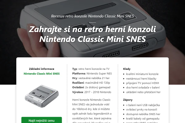 Recenze hern konzole Nintendo Mini SNES (2021)