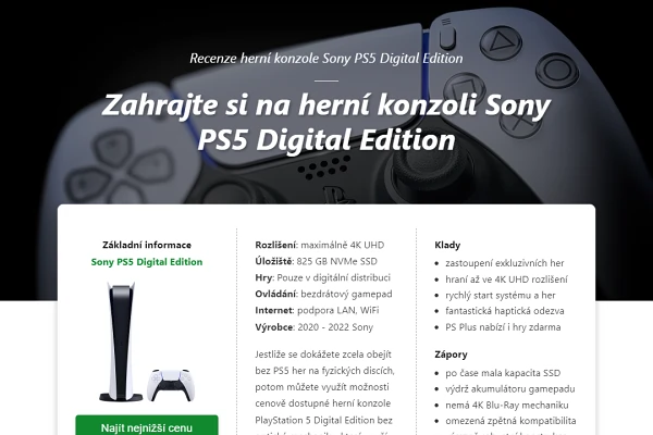 Recenze hern konzole Sony PS5 Digital Edition (2021)