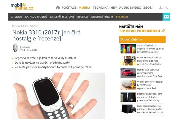 Recenze tlatkov telefon Nokia 3310 (2017)