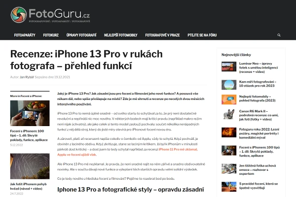 Recenze fotomobil Apple iPhone 13 Pro (2021)