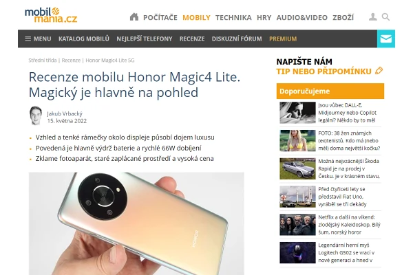 Recenze mobiln telefon Honor Magic4 Lite (2022)