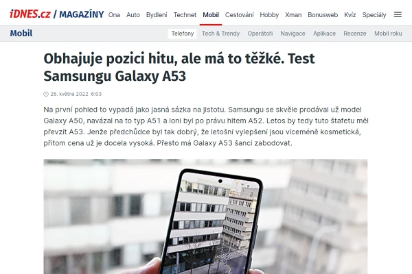 Recenze mobiln telefon Samsung Galaxy A53 (2022)