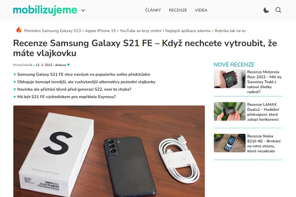 Recenze mobiln telefon Samsung Galaxy S21 FE (2022)