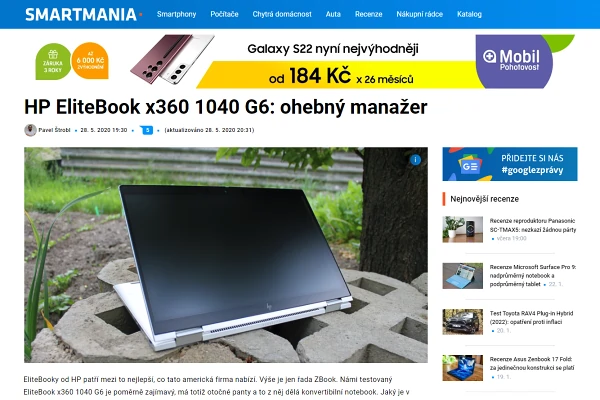 Recenze dotykov notebook HP EliteBook x360 1040 G6 (2020)
