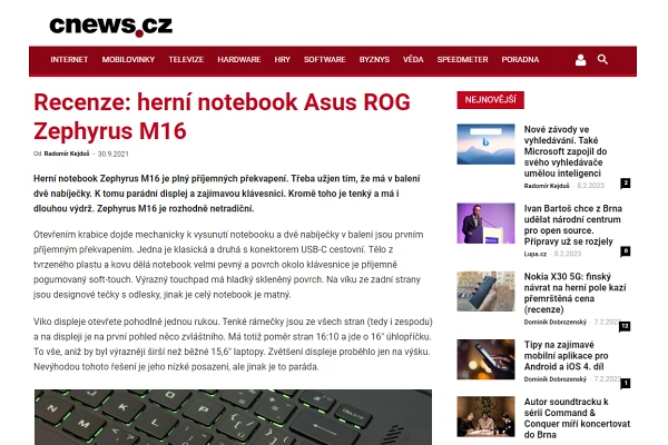 Recenze notebook Asus ROG Zephyrus M16 (2021)