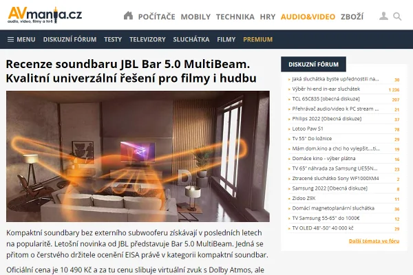 Recenze soundbar k TV JBL Bar 5.0 MultiBeam (2021)