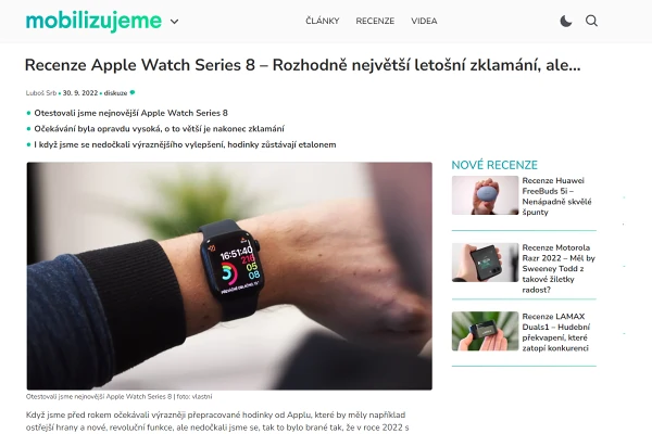 Recenze chytré hodinky Apple Watch Series 8 (2022)
