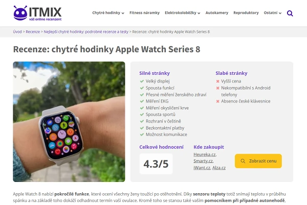 Recenze chytré hodinky Apple Watch Series 8