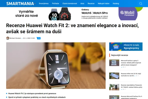 Recenze chytré hodinky Huawei Watch Fit 2