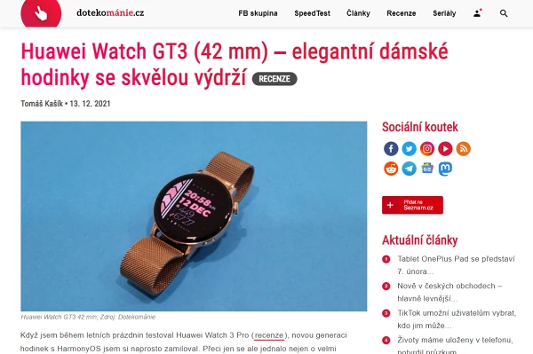 Recenze chytré hodinky Huawei Watch GT3