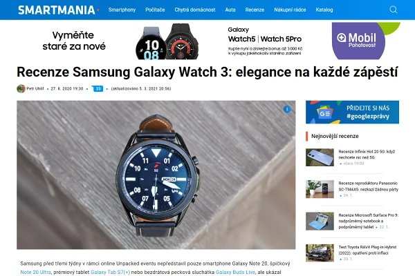 Recenze chytré hodinky Samsung Galaxy Watch 3