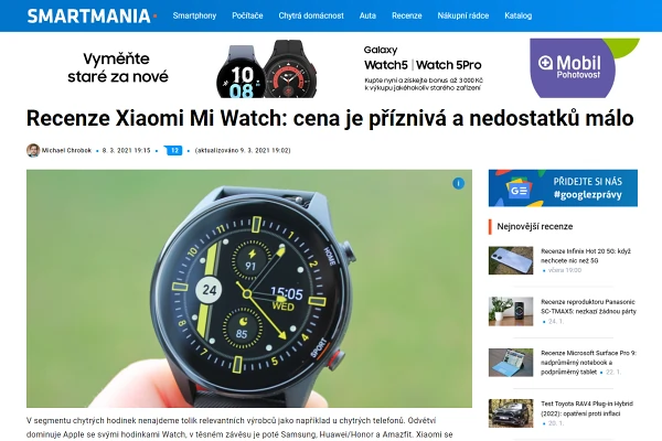 Recenze chytré hodinky Xiaomi Mi Watch