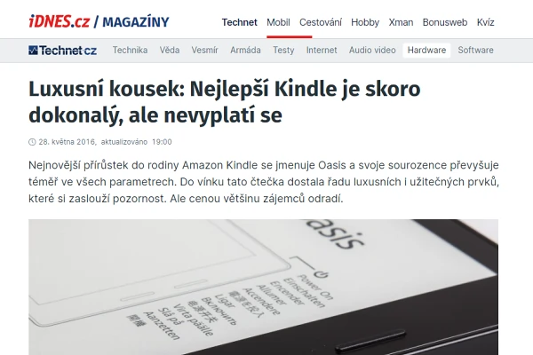 Recenze čtečka knih Amazon Kindle Oasis (2016)