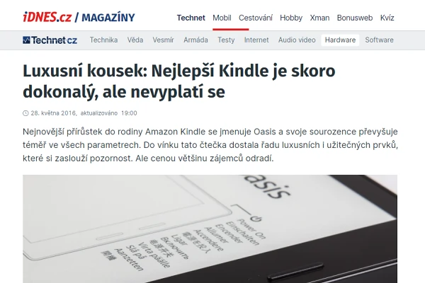 Recenze teka knih Amazon Kindle Oasis (2016)