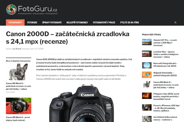 Recenze digitln fotoapart Canon EOS 2000D (2018)