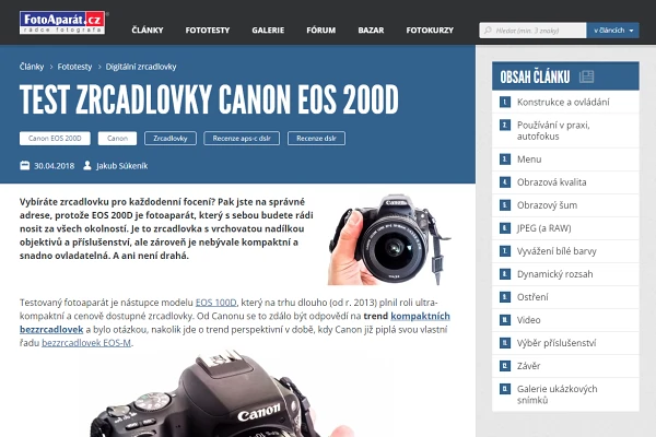 Recenze digitln fotoapart Canon EOS 200D (2018)