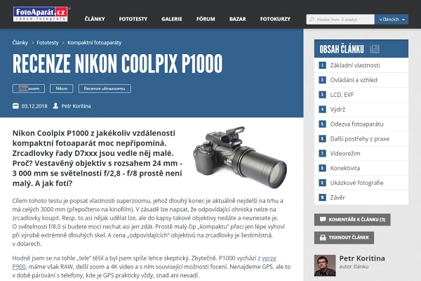 Recenze digitln fotoapart Nikon Coolpix P1000 (2018)