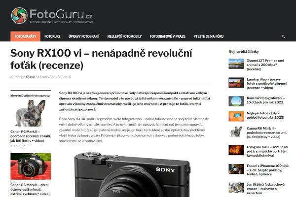 Recenze kompaktn fotoapart Sony CyberShot RX100 VI (2018)