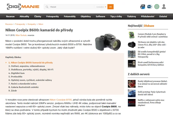 Recenze ultrazoom Nikon Coolpix B600 (2019)