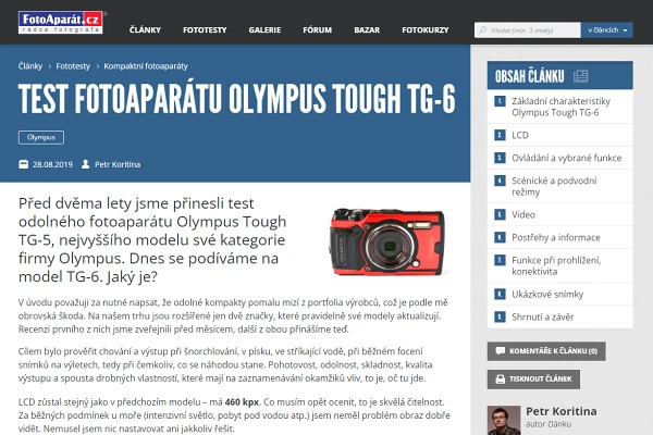 Recenze kompaktní fotoaparát Olympus Tough TG-6 (2019)