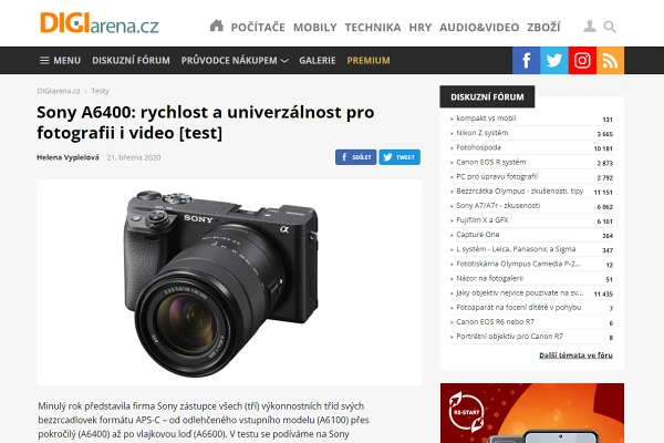 Recenze bezzrcadlovka Sony Alpha A6400 (2020)