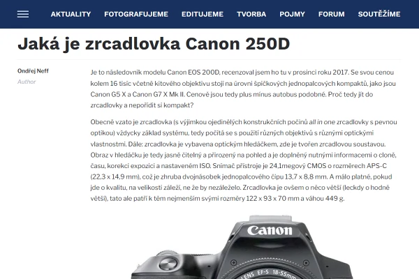 Recenze digitální zrcadlovka Canon EOS 250D