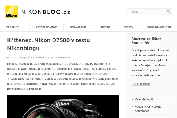 Recenze digitální fotoaparát Nikon D7500
