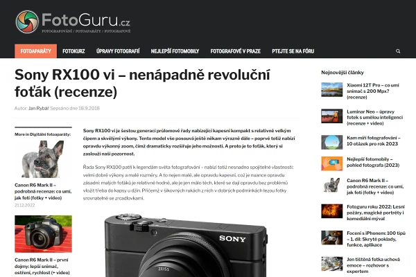 Recenze digitální fotoaparát Sony CyberShot RX100 VI