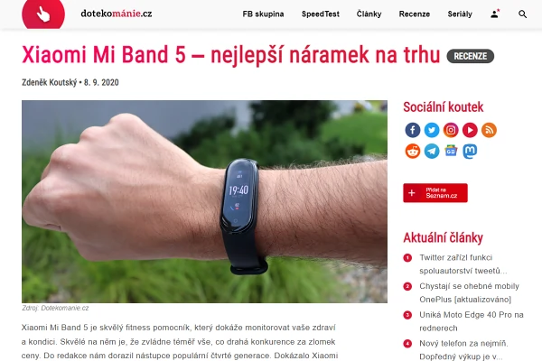 Recenze fitness nramek Xiaomi Mi Band 5 (2020)