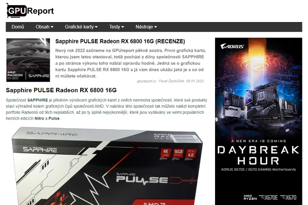 Recenze grafick karta Sapphire PULSE Radeon RX 6800 (2022)