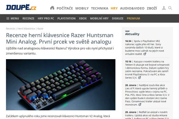 Recenze potaov klvesnice Razer Huntsman Mini Analog (2022)