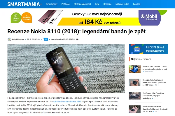 Recenze tlačítkový telefon Nokia 8110 (2018)