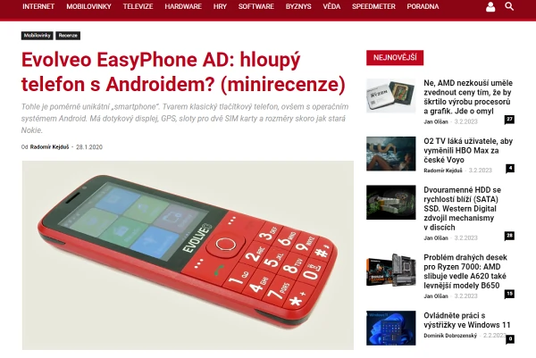 Recenze mobilní telefon pro seniory Evolveo EasyPhone AD (2020)