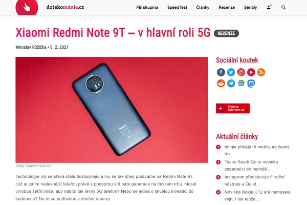 Recenze mobilní telefon Xiaomi Redmi Note 9T