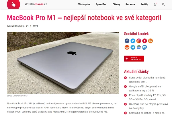 Recenze notebook Apple MacBook Pro M1 (2021)