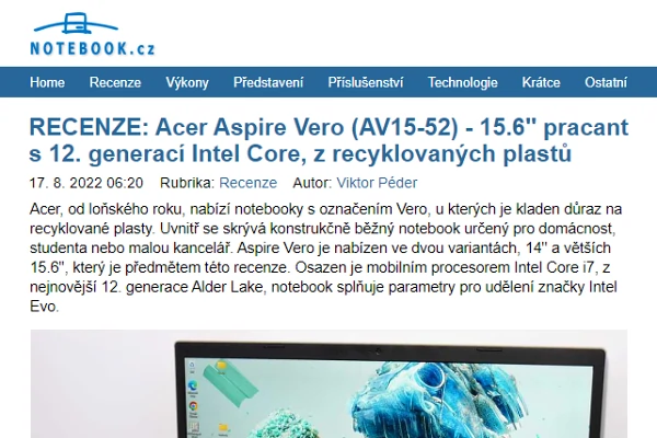 Recenze notebook Acer Aspire Vero (2022)