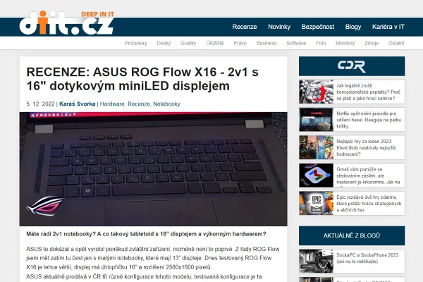Recenze notebook Asus ROG Flow X16 (2022)