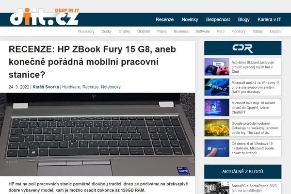Recenze notebook HP ZBook Fury 15 G8 (2022)