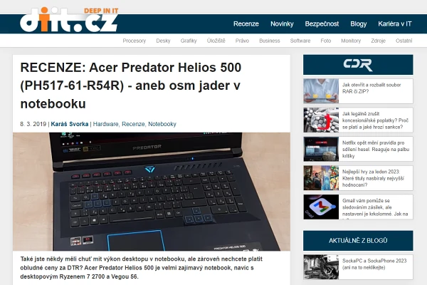 Recenze notebook Acer Predator Helios 500
