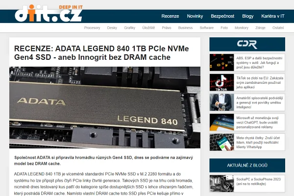 Recenze NVMe SSD disk ADATA Legend 840 (2022)