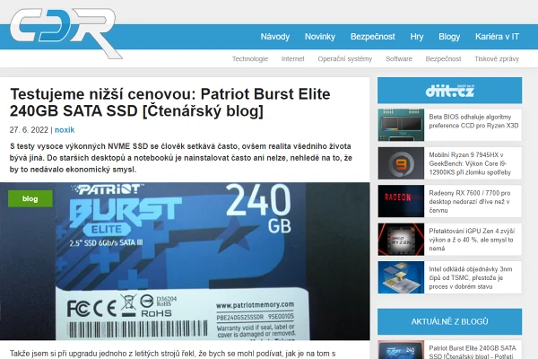Recenze SSD disk Patriot Burst Elite 240 GB (2022)