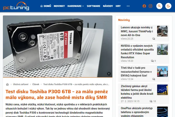 Recenze hard disk Toshiba P300 6 TB (2023)