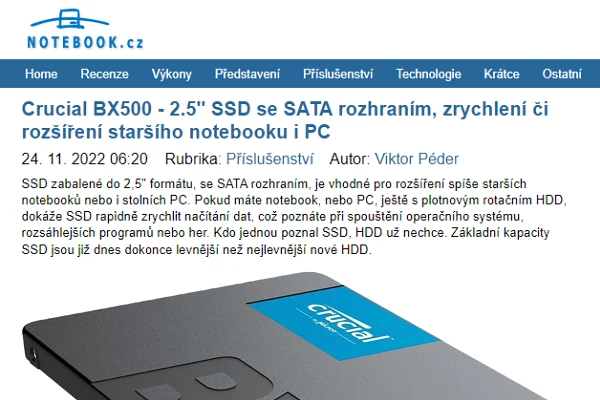 Recenze SSD disk Crucial BX500