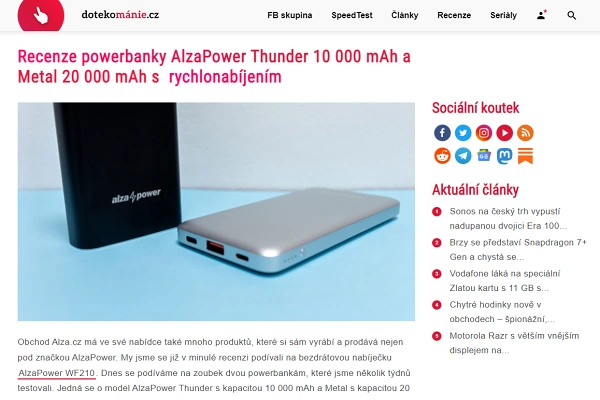 Recenze powerbanka AlzaPower Thunder (2020)