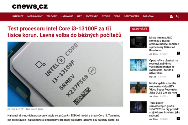 Recenze procesor Intel Core i3-13100F (2023)